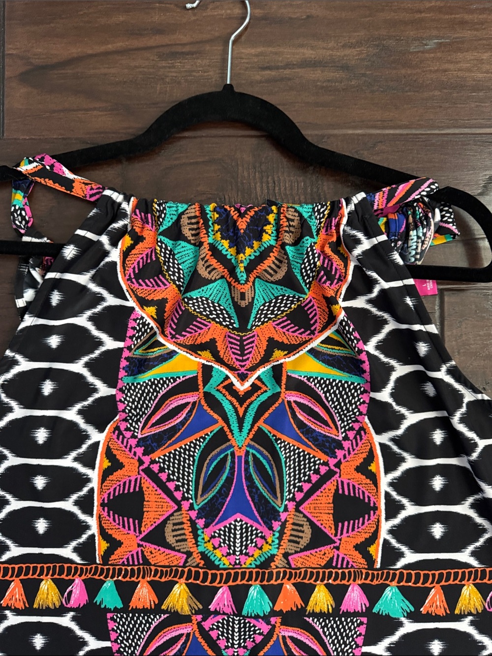 INC International Concepts Mini Dress Black Large Halter with Neon Tribal Motif - Picture 6 of 11